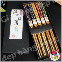Hộp 5 đôi đũa trúc họa tiết Nhật, hàng xuất Nhật - Ảnh 1
