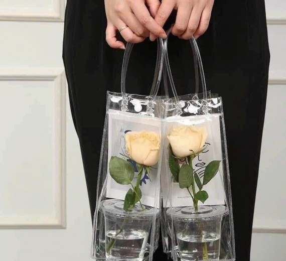 TÚI ĐỰNG LY, CỐC , BÌNH NƯỚC TRONG SUỐT CÓ QUAI XÁCH