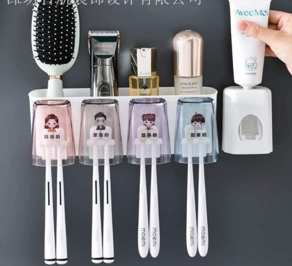 Bộ nhả kem đánh răng 4 cốc Gắn Tường
