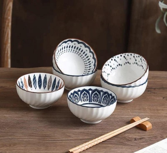 Bát gốm hoạ tiết phong cách Nhật Bản. Sét 8 chiếc