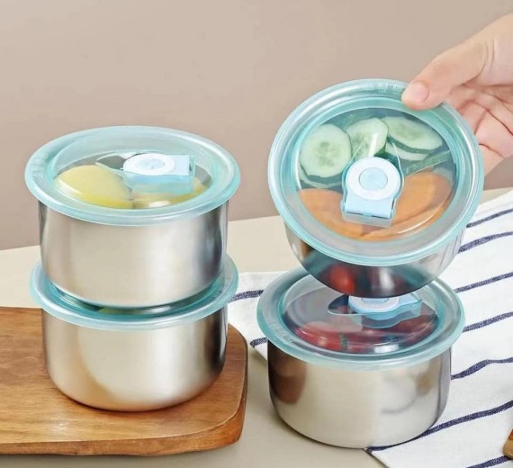 HỘP INOX TRÒN CÓ NẮP. Set 3cái