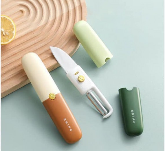 Dao gọt vỏ trái cây 2in1 kèm đầu nạo có nắp đậy cao cấp