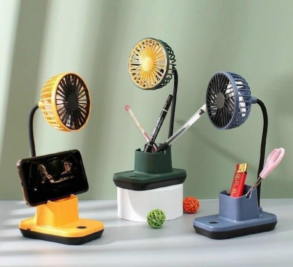 Quạt Tích Điện Mini Để Bàn 3 Trong 1 Có Hộp Bút và Kệ Để Điện Thoại Vô Cùng Tiện Lợi