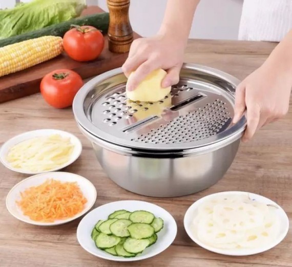 Bộ rổ inox kèm nạo rau củ