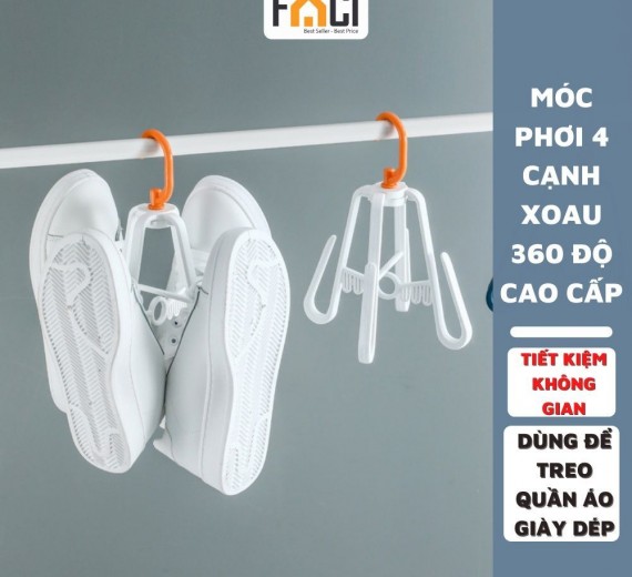 Móc treo 4 cạnh phơi giày dép đồ phụ kiện thông minh tiện dụng xoay 360 độ