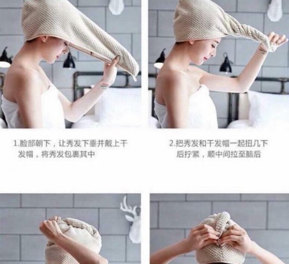 Khăn tắm quấn đầu giúp mau khô tóc