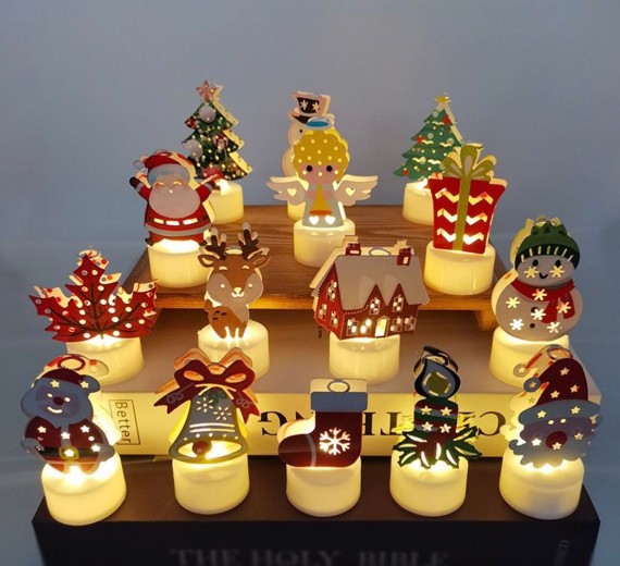 Đèn Nến Điện Tử Hình Ông Già Noel Người Tuyết Trang Trí Giáng Sinh