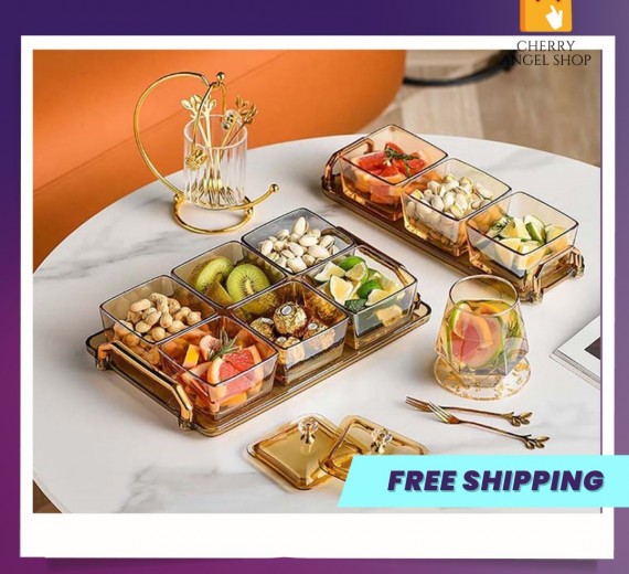 Khay đựng mứt tết, khay bánh kẹo tết 6 ngăn có nắp sang trọng