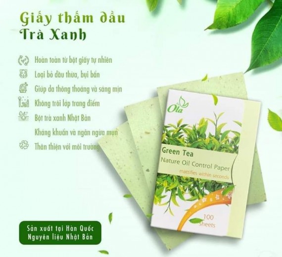 Giấy thấm dầu trà xanh Ola 100 tờ Hàn quốc