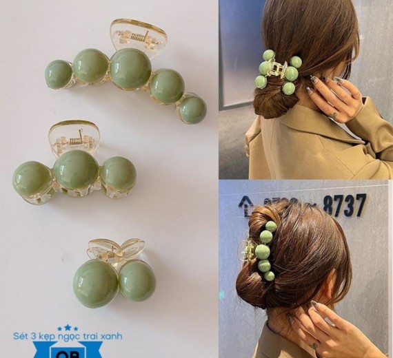 Set 3 kẹp ngọc trai xanh