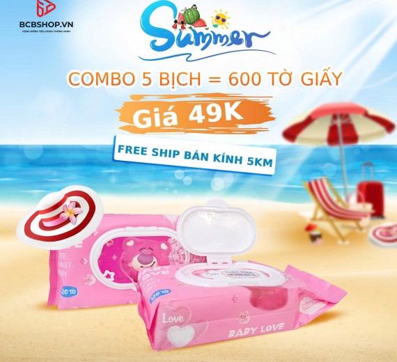 Combo 5 Bịch Khăn Ướt Gấu Hồng