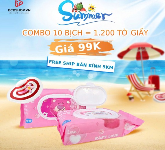 Combo 10 Bịch Khăn Ướt Gấu Hồng