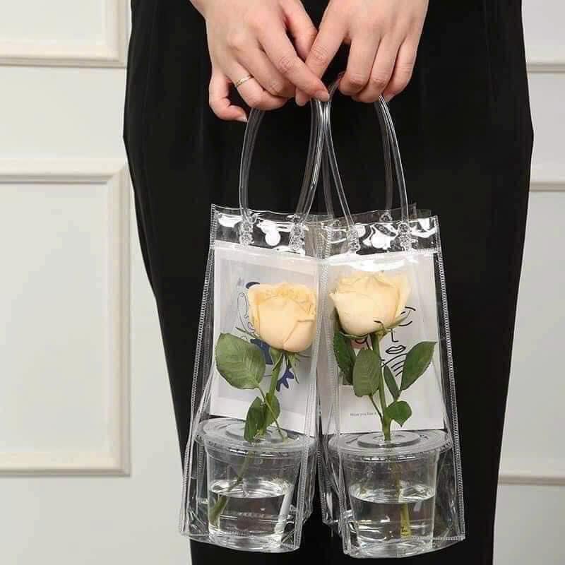 TÚI ĐỰNG LY, CỐC , BÌNH NƯỚC TRONG SUỐT CÓ QUAI XÁCH - Ảnh 1