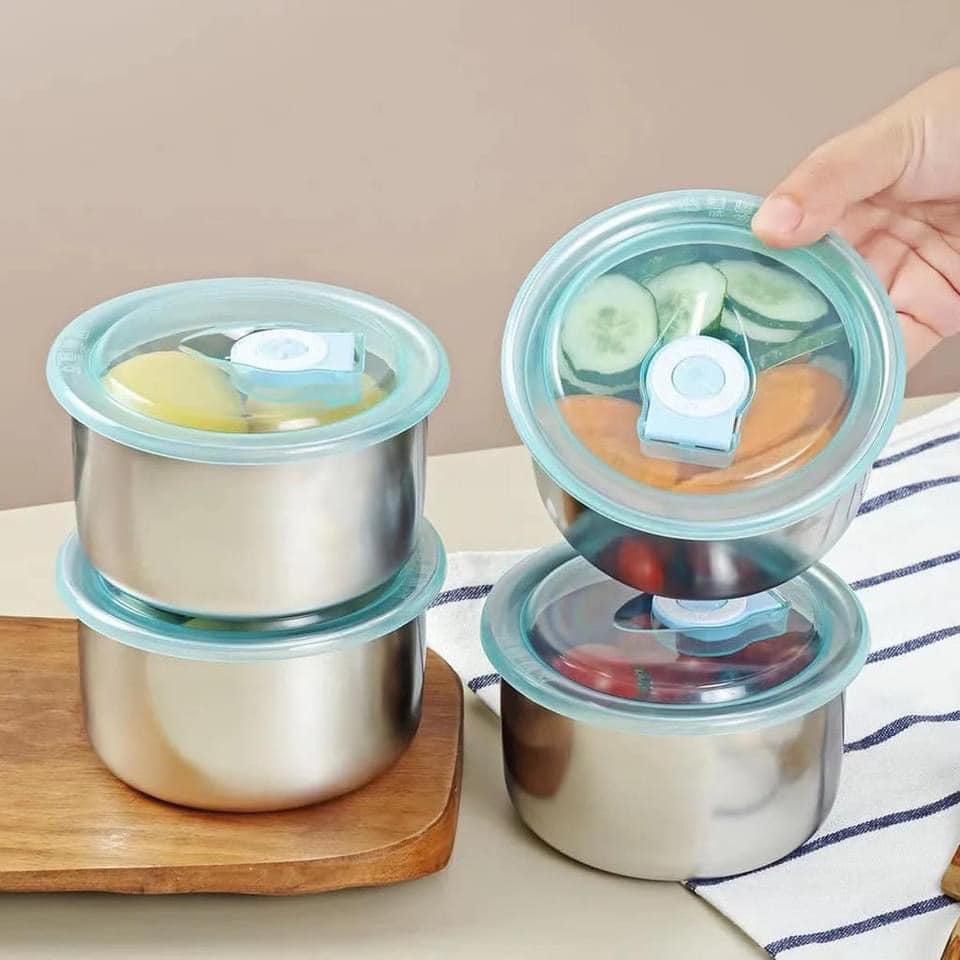 HỘP INOX TRÒN CÓ NẮP. Set 3cái - Ảnh 1