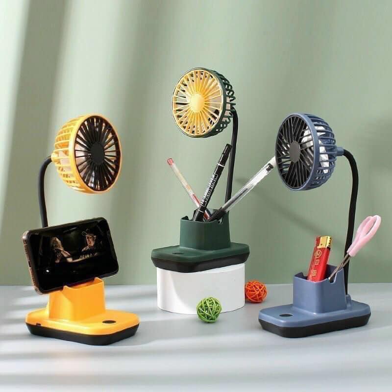 Quạt Tích Điện Mini Để Bàn 3 Trong 1 Có Hộp Bút và Kệ Để Điện Thoại Vô Cùng Tiện Lợi - Ảnh 1