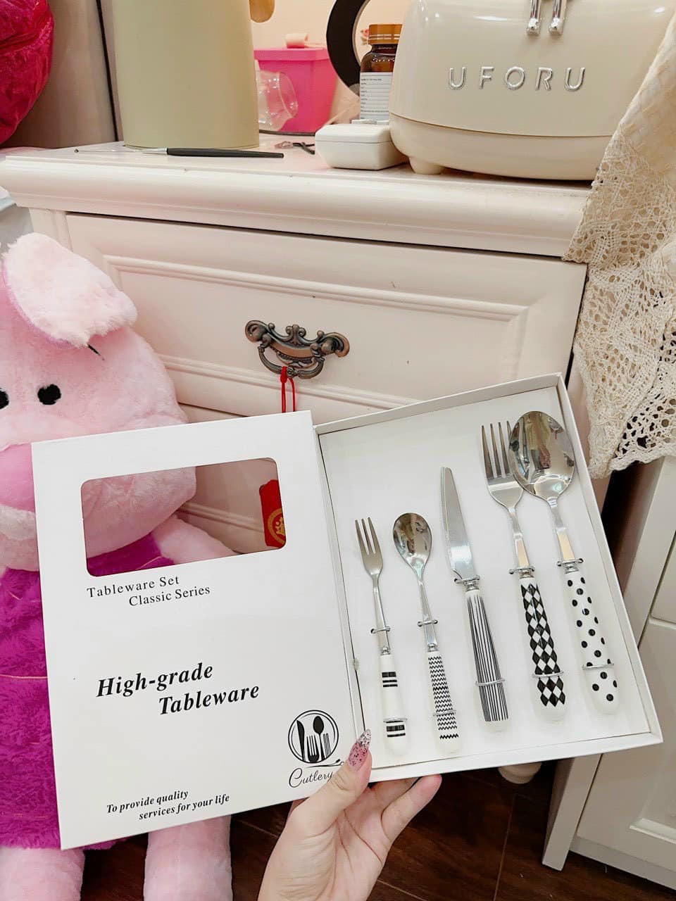 Set Dao Thìa Nĩa ăn Steak Hepburn - Tay cầm sứ bọc inox 304 chống gỉ - Ảnh 1