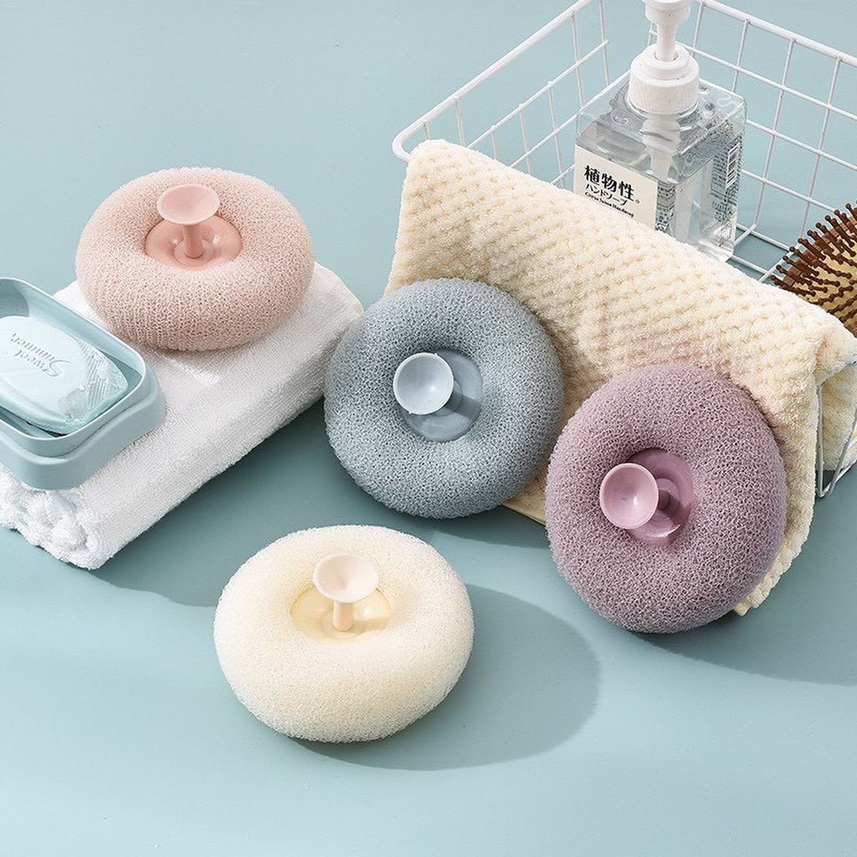 Bông Tắm Xơ Lưới Siêu Tạo Bọt Tẩy Tế Bào Chết Có Kẹp Ngón Tay - Ảnh 1