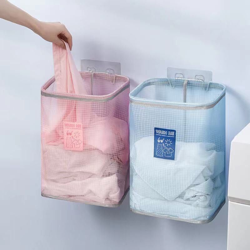 Giỏ đựng quần áo gấp gọn treo dán cường lực - Ảnh 1