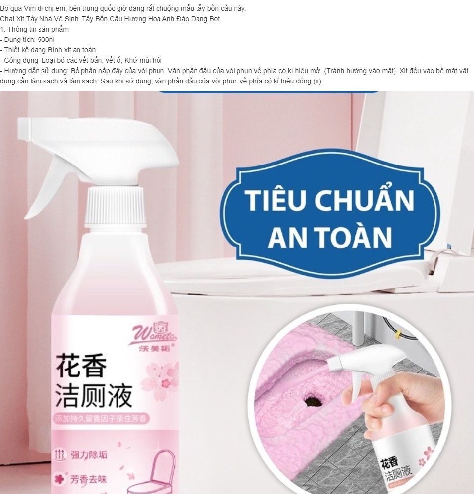 Chai xịt tẩy rửa khửi mùi nhà vệ sinh - xịt hoa đào hồng - Ảnh 1