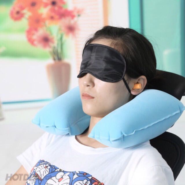 Gối hơi kèm bịt tai, che mắt - Ảnh 1