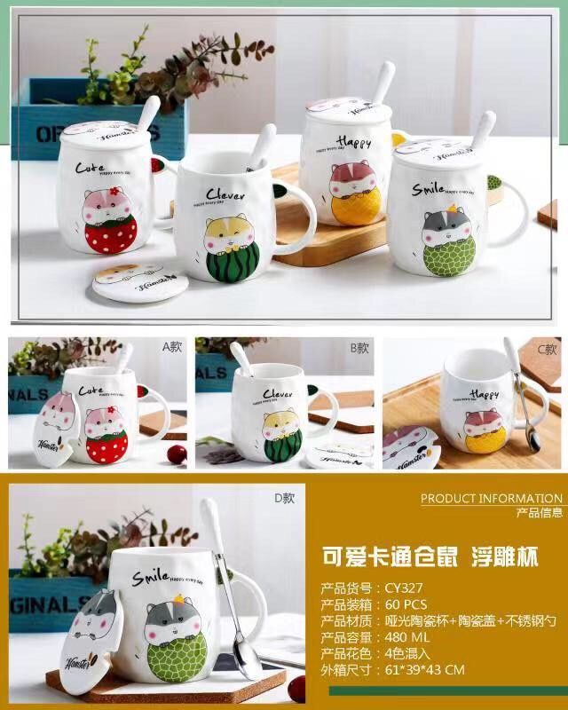 Cốc sứ có nắp+ thìa  - Ảnh 1