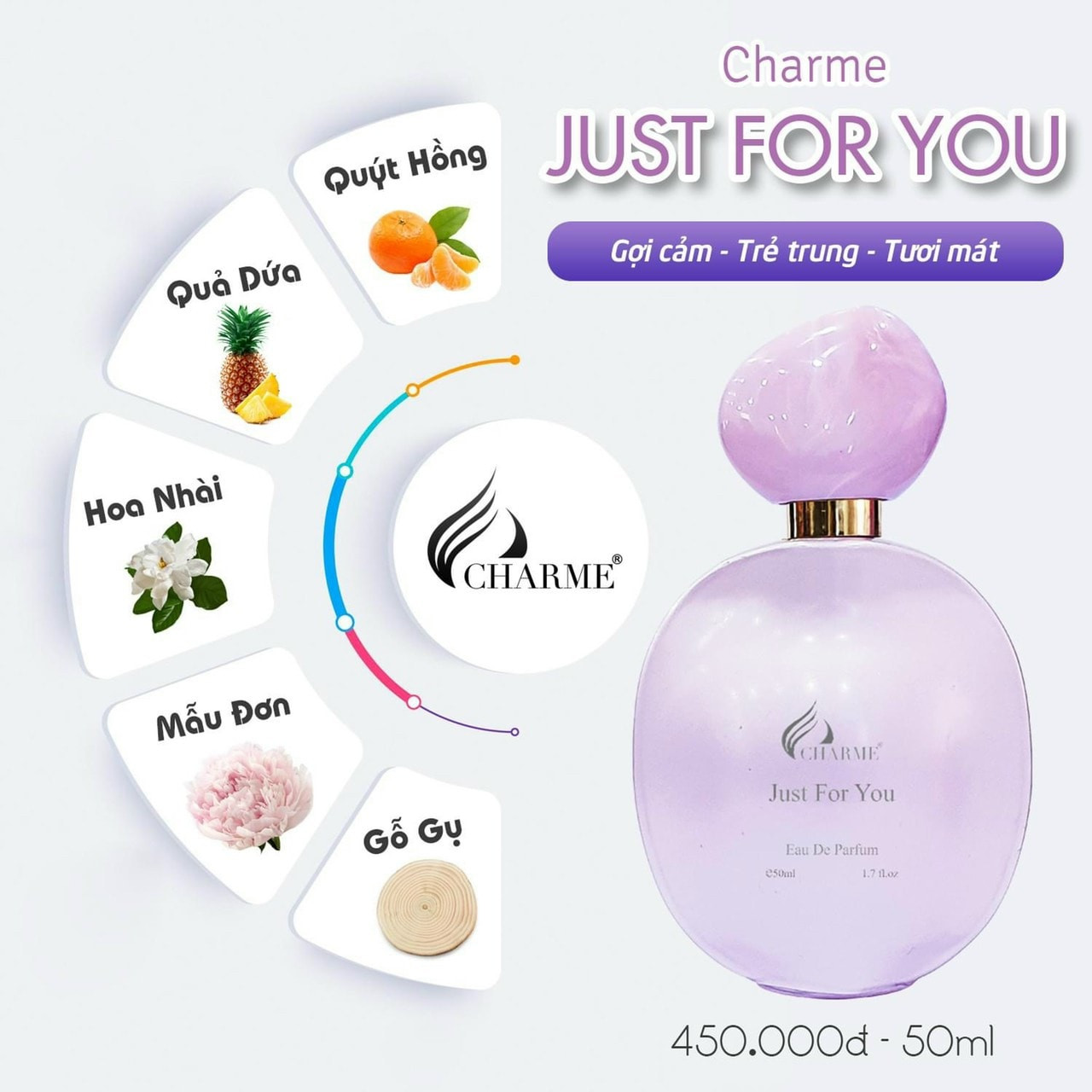 Nước Hoa Nữ CHARME JUST FOR YOU Vui Tính, Lãng Mạng và Tinh Nghịch 50ml - Ảnh 2